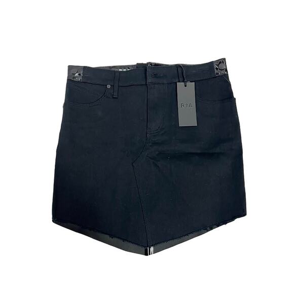 NWT! RtA Denim - Back is Patent Exposed zipper Raw hem SKIRT BLACK 4 - Picture 2 of 10